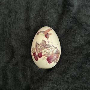Eggzakly Porcelain Egg Hummingbirds Flowers Berries Decorative Collectible USA